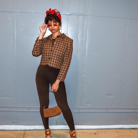 Field & Manor brown checkered blazer sz 8P - Picture 4 of 6